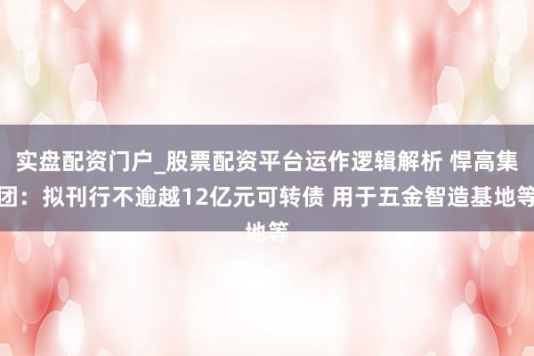 实盘配资门户_股票配资平台运作逻辑解析 悍高集团:拟刊行不逾越12亿元可转债 用于五金智造基地等